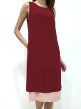 Duo Tone Shift Midi Dress - Maroon (Non-returnable) - Ferlicious